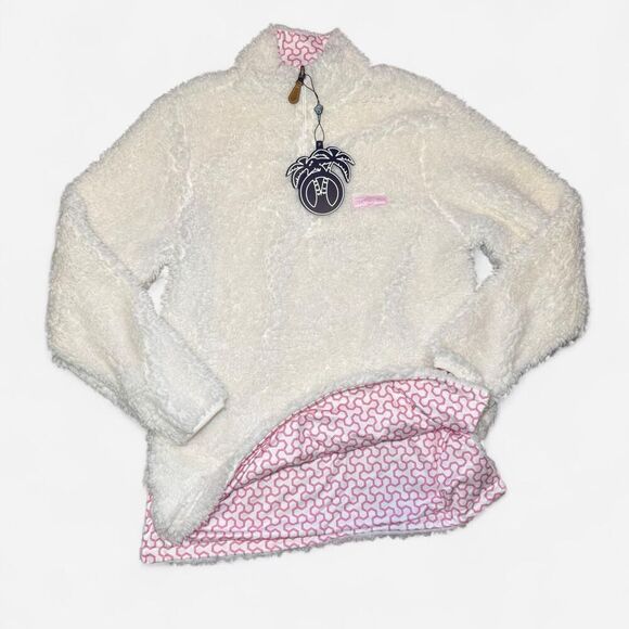 USA Palm Women’s Reversible Sherpa Fleece Pullover XS White Pink 1/4 Zip NWT - Picture 2 of 7